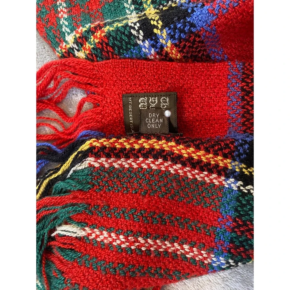 Dunlap Weavers Scarf Red Tartan Plaid Wool Silk Fringed Shawl USA Cabincore